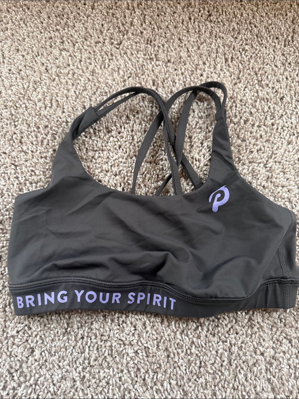 Lululemon Peloton Energy Black Sports Bra with Lavender Accent Logo